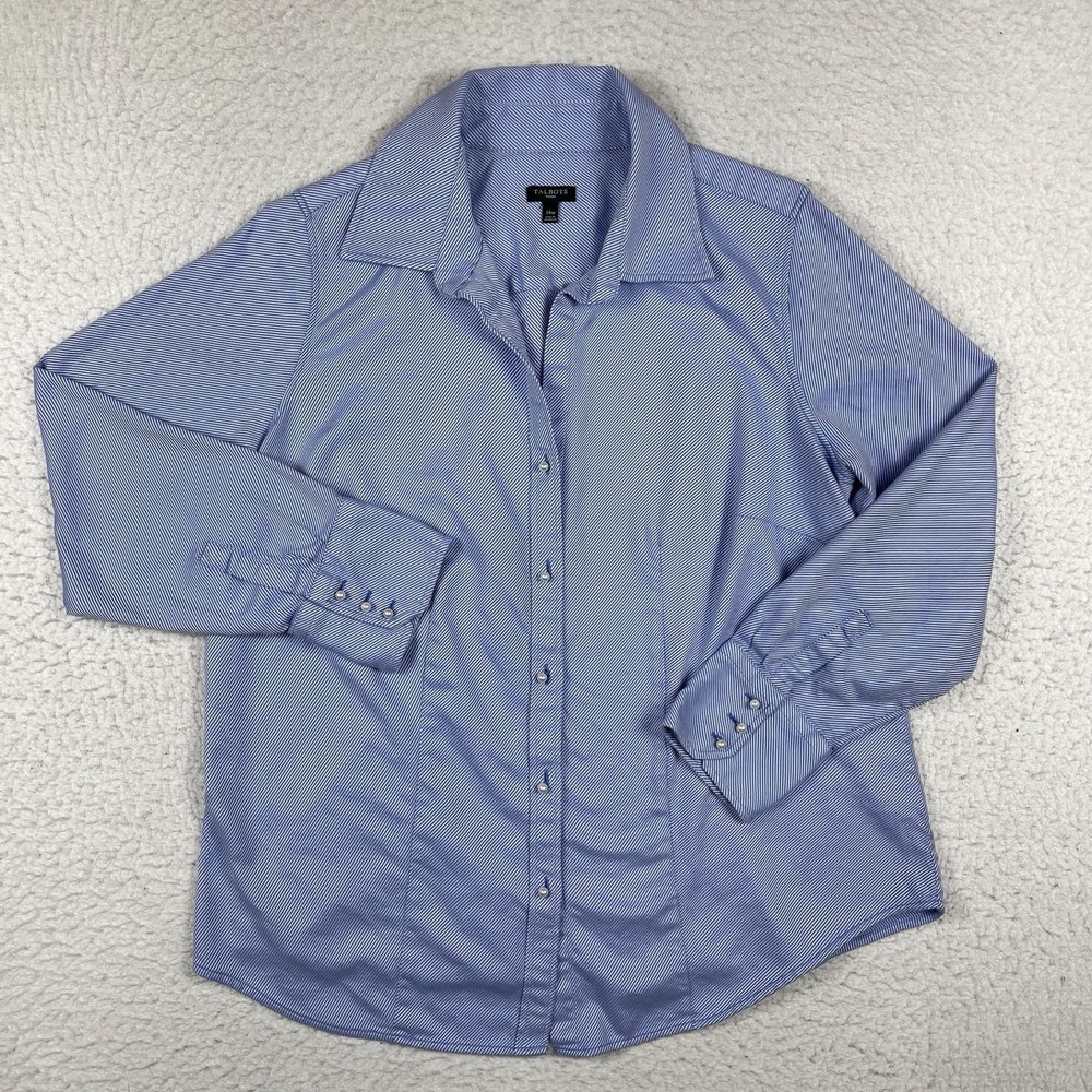 Talbots Shirt Womens 14W Blue White Stripes Casual Workwear Office Travel Job